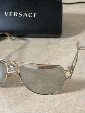 Versace Men’s Gold Frame Silver Mirrored Aviator Sunglasses